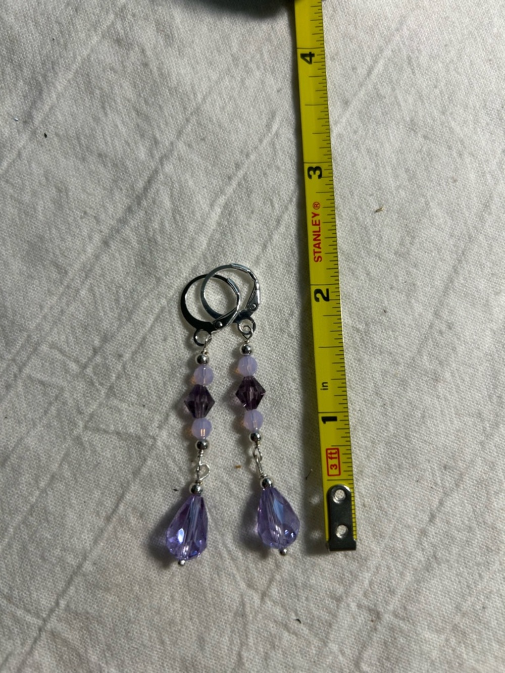 Silver-Tone Lavender Crystal Drop Earrings